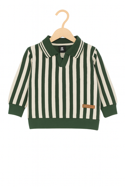 FOREST DTRIPE POLO SWEATSHIRT GREEN CREAM  Stripe Polo (KIDS)