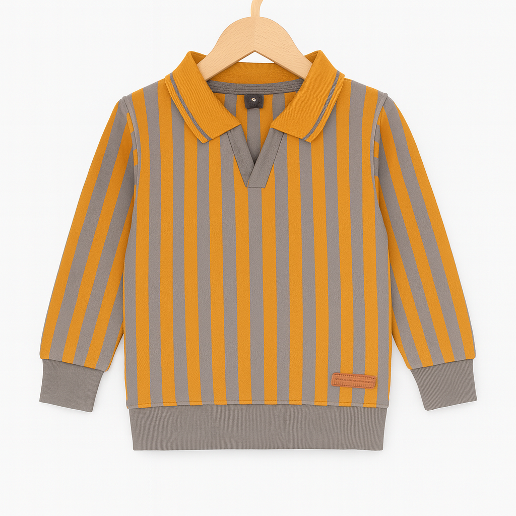 AMBER STRIPE POLO DWEATSHIRT MUSTARD AND GREY (KIDS)