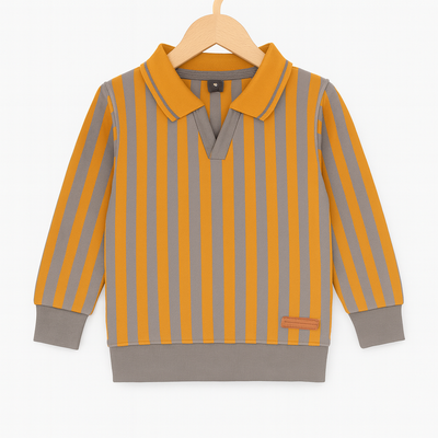 AMBER STRIPE POLO DWEATSHIRT MUSTARD AND GREY (KIDS)