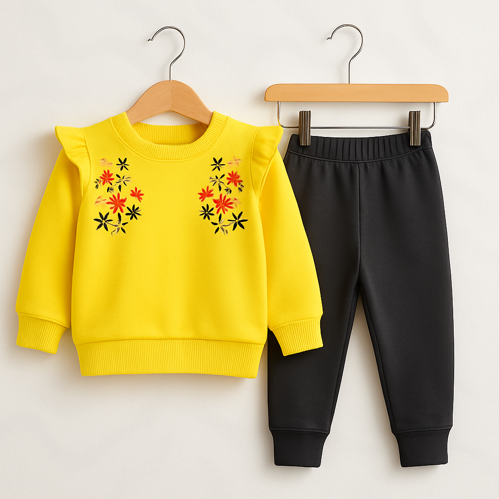 CUTE FLORAL WINTER SWEATSHIRT AND PANTS OUTFIT FOR BABY GIRLS