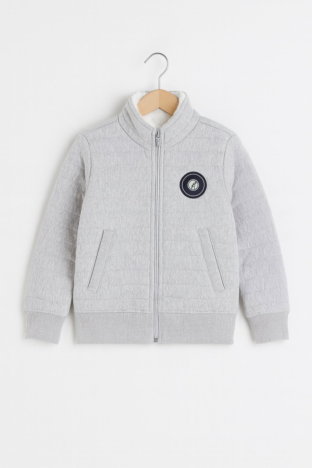 KIDS GREY QUILTED ZIP UP JACKET