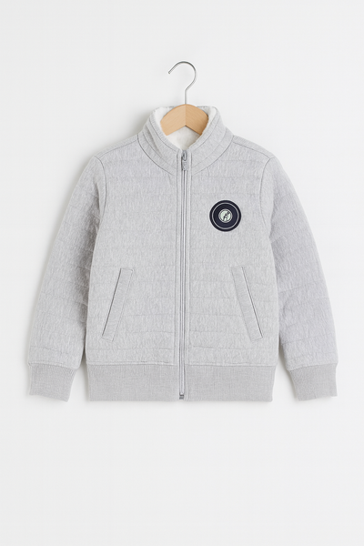 KIDS GREY QUILTED ZIP UP JACKET