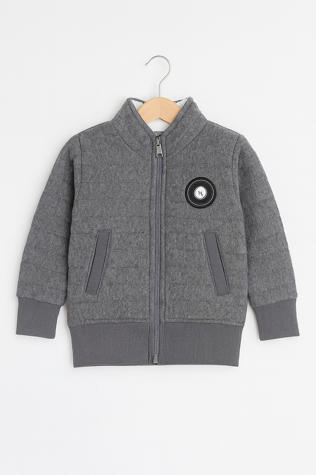 “Grey Quilted Kids’ Zip-Up Jacket”
