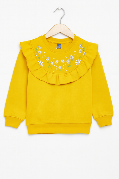 BRIGHT  YLLOW FLORAL EMBRODERY SWEAT SHIRT