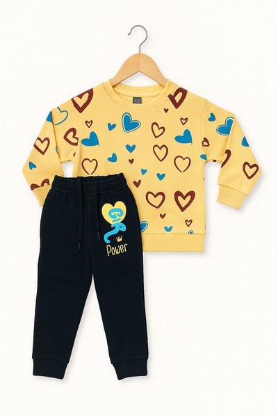Baby Girl Heart Print Suit – Yellow