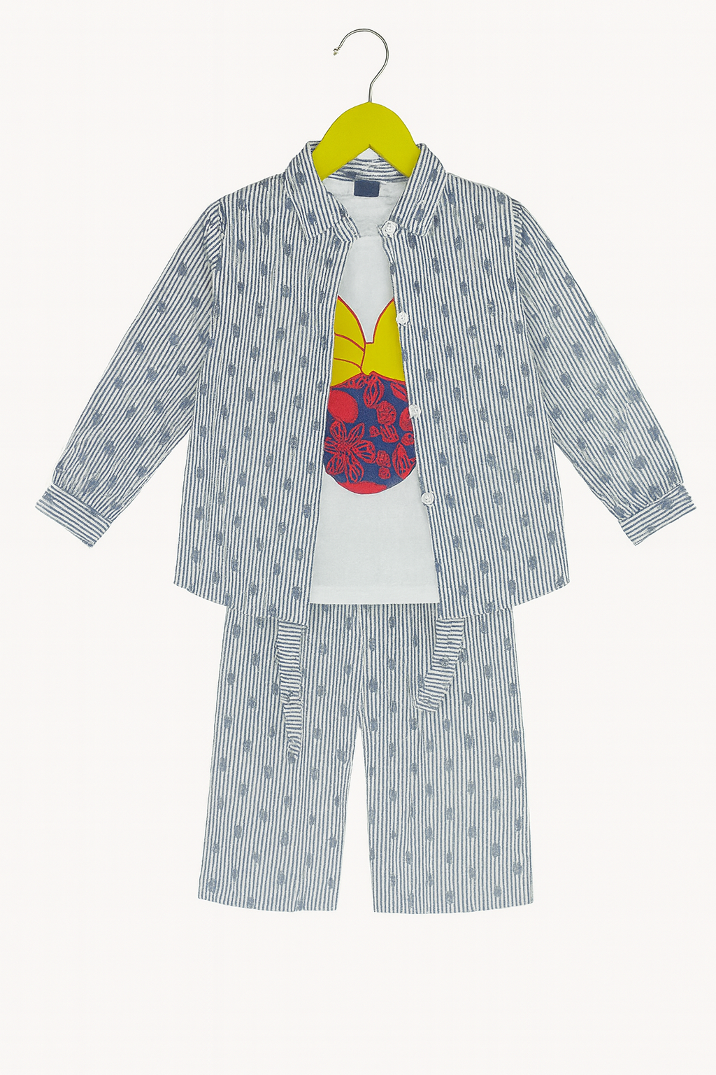 Grey & Blue Co-ord Set (Shirt & Wide-Leg Pants)