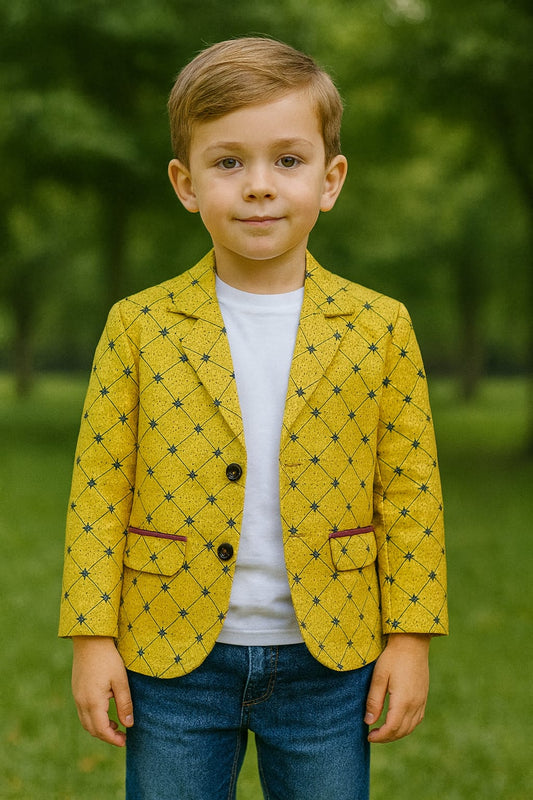 Yellow Geometric Print Blazer