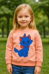 Peach Sweatshirt with Blue Cat Cartoon Print