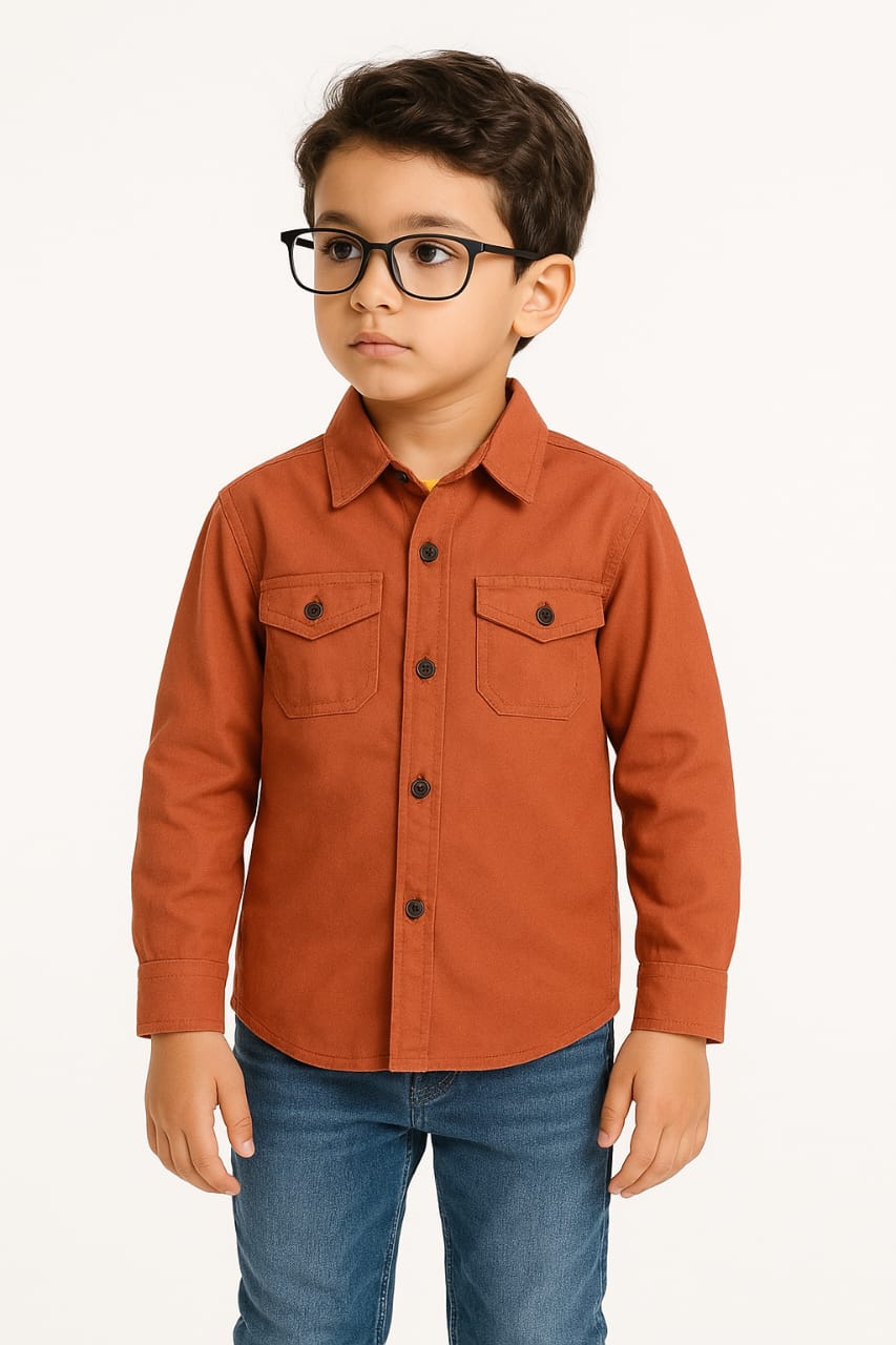 Rust Orange Casual Shirt with Flap Pockets