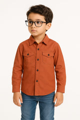 Rust Orange Casual Shirt with Flap Pockets