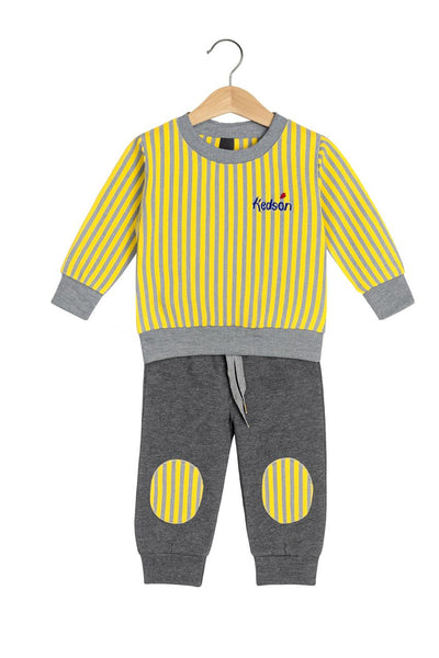 KIDS YELLOW GREY STRIPED SWEATSHIRT AND JOGGER SET