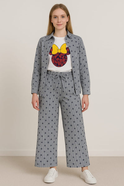 Grey & Blue Co-ord Set (Shirt & Wide-Leg Pants)