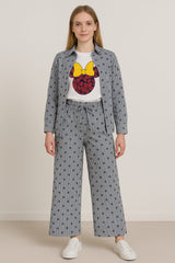 Grey & Blue Co-ord Set (Shirt & Wide-Leg Pants)