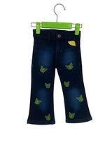 Dark Blue Denim Jeans with Green Butterfly Embroidery