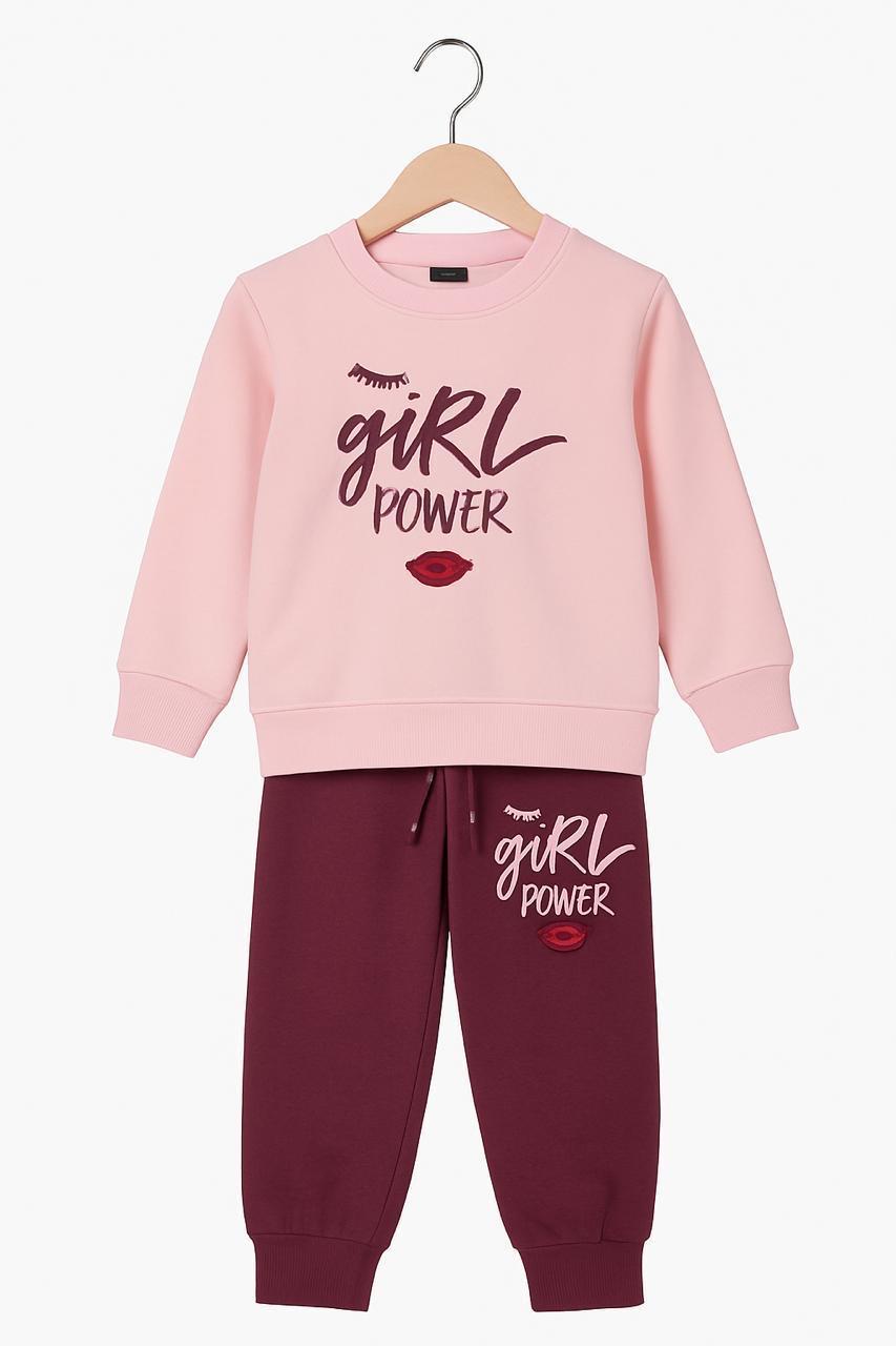 GIRLS POWER SWEATSHIRT JOGGER SET PINK