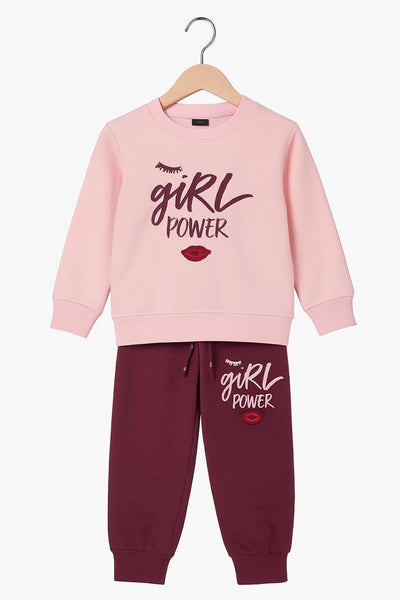 GIRLS POWER SWEATSHIRT JOGGER SET PINK